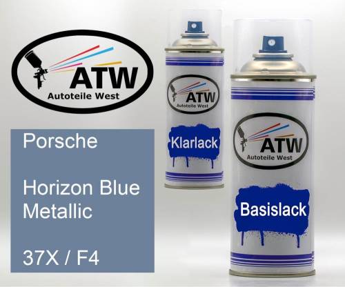 Porsche, Horizon Blue Metallic, 37X / F4: 400ml Sprühdose + 400ml Klarlack - Set, von ATW Autoteile West.
